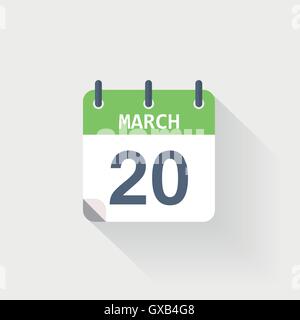 20 marzo icona del calendario su sfondo grigio Illustrazione Vettoriale