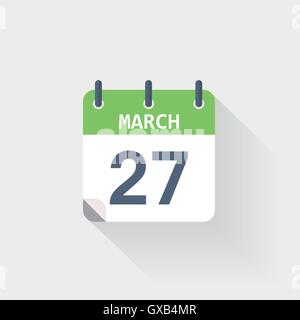 27 marzo icona del calendario su sfondo grigio Illustrazione Vettoriale