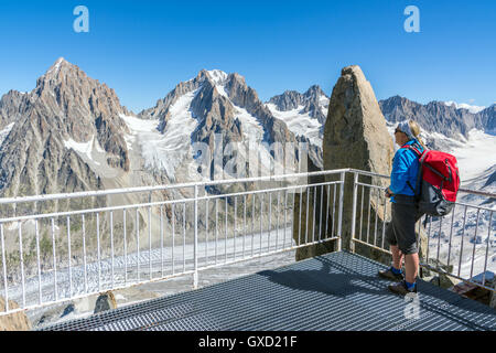 Argentiere ghiacciaio, Aig. Chardonnet, Col du Chardonnet, e Aig. Argentiere da Grand Montets Foto Stock