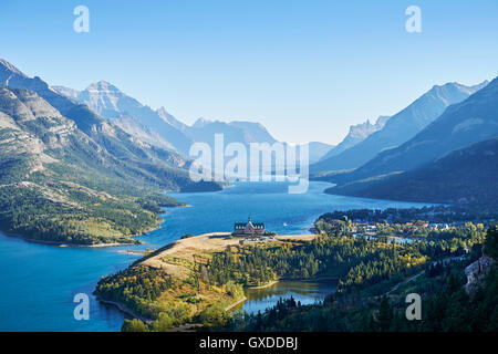 Alta e vista del Parco Nazionale dei laghi di Waterton, Alberta, Canada Foto Stock