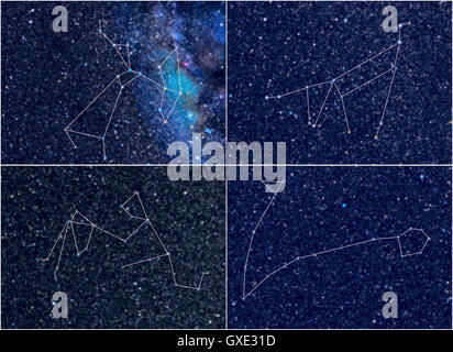 Universo / Spazio astronomia / astrologia abstract background / Sfondo immagine: quattro costellazioni zodiacali. Foto Stock