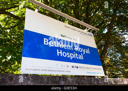 Segno, Bethlem Royal ospedale psichiatrico, Londra, Regno Unito. Parte del sud di Londra e Maudsley NHS Trust Foto Stock