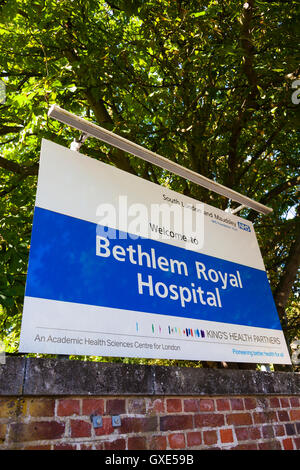 Segno, Bethlem Royal ospedale psichiatrico, Londra, Regno Unito. Parte del sud di Londra e Maudsley NHS Trust Foto Stock