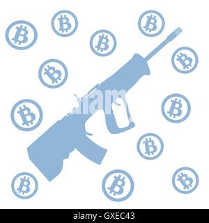 Foto sulle transazioni in bitcoin: bitcoins fucile e su sfondo bianco Illustrazione Vettoriale