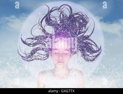 Razza mista ragazza di rilevamento di rete virtuale Foto Stock