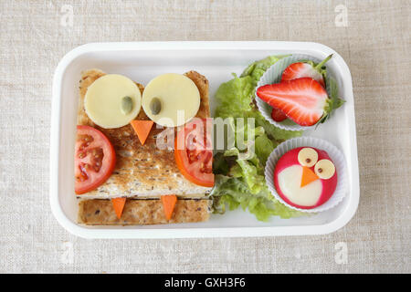 Gufo sandwich di sano divertimento, scatola di pranzo per i bambini Foto Stock