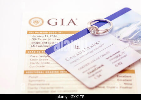 Diamante con certificato GIA Canada Mark Foto Stock