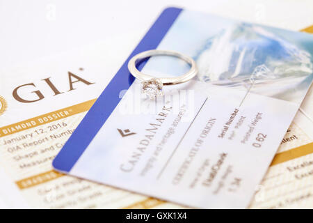 Diamante con certificato GIA Canada Mark Foto Stock