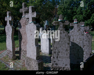 Tombe dei giovani che sono morti quando le truppe dall'Unione Sovietica schiacciato la rivoluzione ungherese contro la dominazione sovietica del 23 ottobre 1956, 60 anni fa. Il cimitero di Kerepesi.Budapest. Ungheria Foto Stock