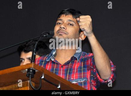 Tutti gli studenti in India Federazione (AISF) leader Kanhaiya Kumar durante il convegno organizzato da AISF e AIYF Kolkata Foto Stock