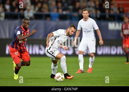 Caen, Francia. Xvi Sep, 2016. French League calcio 1. Caen versus Paris St Germain. Jese (PSG) - Ismael Diomande (PSG) Credito: Azione Sport Plus/Alamy Live News Foto Stock