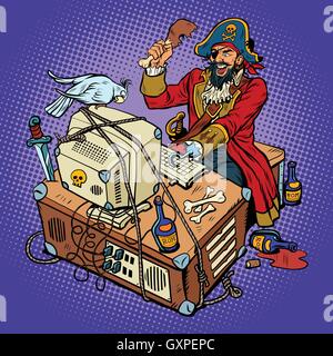 La pirateria del software, il capitano pirata Illustrazione Vettoriale
