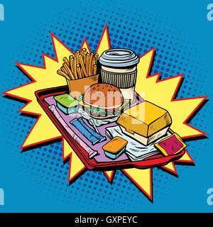 Il fast food La cena pop art style Illustrazione Vettoriale