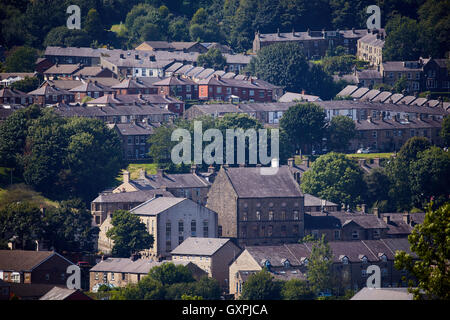 Ramsbottom lancashire Village Bury Manchester valley village sui tetti degli edifici in pietra il lavaggio stock vecchio mulino vista città sopra lo Foto Stock