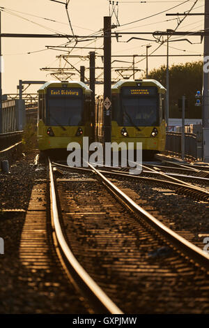 Manchester Metrolink tram Castlefield Tram Metrolink light rail pendolari rapida unità di trasporto moderne trasporta la luce Foto Stock