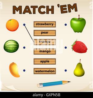 Matching game con frutta fresca illustrazione Illustrazione Vettoriale