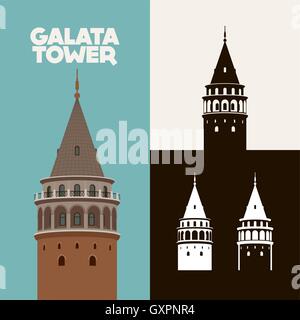 Illustrazione Vettoriale e disegno di silhouette Galata Kulesi (Torre di Galata), Istanbul, Turchia Illustrazione Vettoriale