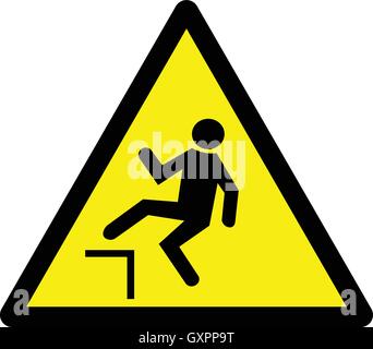 Discesa segno di avvertimento, la caduta del bordo triangolo giallo segno, illustrazione vettoriale. Illustrazione Vettoriale