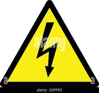 Alta tensione triangolare segno di avvertimento pericolo elettricità segno di avvertimento. freccia nera in un triangolo giallo illustrazione vettoriale. Illustrazione Vettoriale