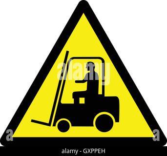 Veicoli industriali segnale di avvertimento, carrello triangolo giallo segno, illustrazione vettoriale. Illustrazione Vettoriale