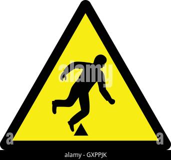 Ostacoli segno di avvertimento gialla triangolare segno di avvertimento con silhouette uomo cadere sopra un ostacolo. illustrazione vettoriale. Illustrazione Vettoriale