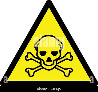 Materiale tossico cartello di avviso di colore giallo di avvertimento triangolare segno con Teschio e Ossa Croce, illustrazione vettoriale. Illustrazione Vettoriale
