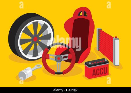 Ricambi automotive design piatto Illustrazione Vettoriale