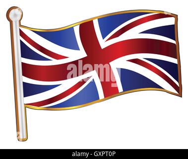Una svolazzante Union Jack flag pin distintivo su uno sfondo bianco Illustrazione Vettoriale