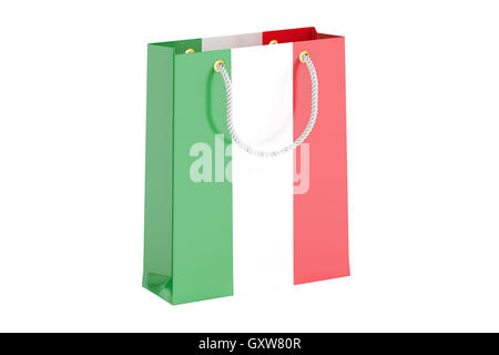 Shopping bag con bandiera italiana, rendering 3D isolati su sfondo bianco Foto Stock