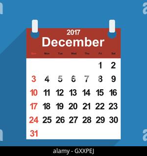 Calendario di foglia 2017 con il mese di dicembre Illustrazione Vettoriale