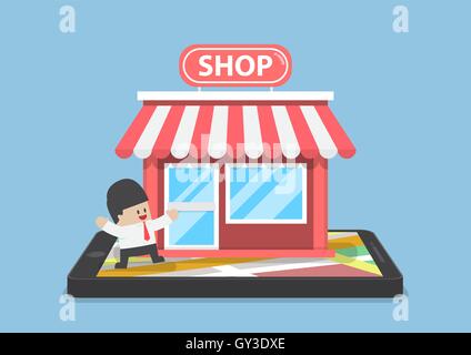 Online store sul telefono cellulare, lo shopping online concept Illustrazione Vettoriale