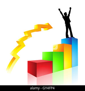 Una illustrazione grafica di un uomo di ascesa al successo Foto Stock