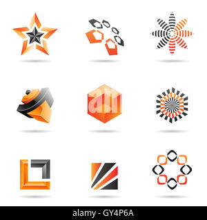 Varie arancio icone astratto isolato su uno sfondo bianco Foto Stock