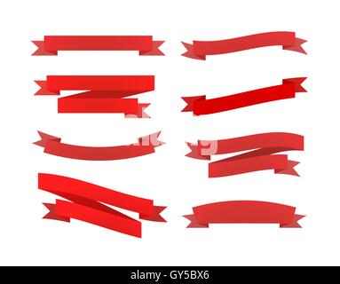 Set di rosso nastri retrò isolato su bianco Illustrazione Vettoriale