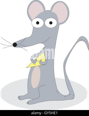 Mouse grigio cuneo di contenimento del formaggio svizzero su bianco. Illustrazione Vettoriale