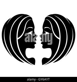 Illustrazione di Black Gemini Zodiaco Star Sign isolato su uno sfondo bianco Foto Stock