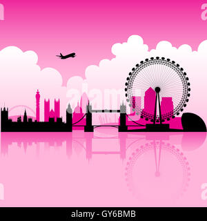 Illustrazione di Londra dello Skyline di magenta e uno sfondo nuvoloso Foto Stock