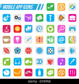 Illustrazione Vettoriale Mobile App icone, isolato su uno sfondo bianco Foto Stock