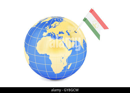 Tagikistan pin flag sulla mappa del globo, rendering 3D Foto Stock