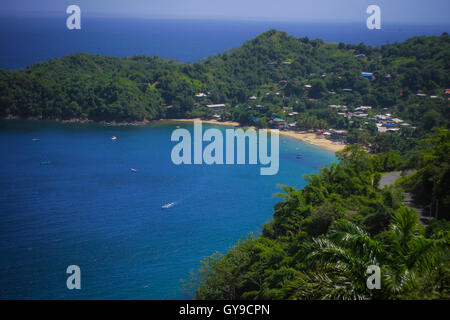 Angolo di alta vista della baia di Castara ,Tobago Foto Stock