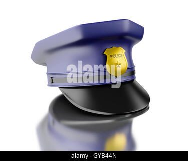 3d'illustrazione. Blue officer cop cap. Isolato sullo sfondo bianco. Foto Stock