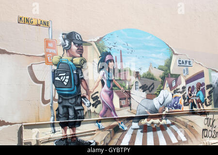 Graffiti artista di strada dipinto su una parete in King Lane,Newtown,Sydney , Australia Foto Stock