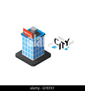 Ufficio isometrica edificio icona, costruendo città elemento infografico, illustrazione vettoriale Illustrazione Vettoriale