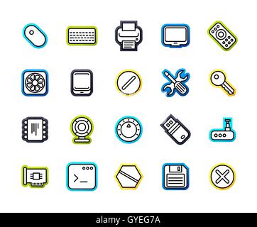 Icone di contorno sottile design piatto, linea moderna e lo stile di corsa Illustrazione Vettoriale