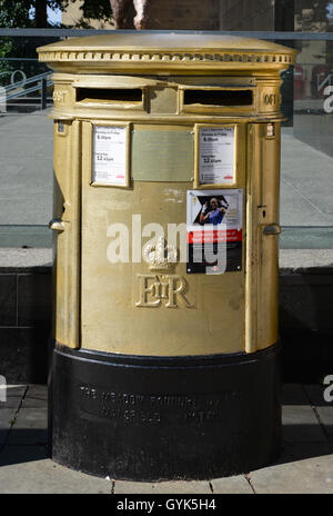 Per contrassegnare Nicola Adams' gold medal prestazioni vincenti, Royal Mail ha dipinto questo Postbox in Leeds Foto Stock