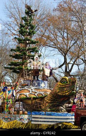 " Il vero spirito di rendimento di grazie,' Oneida nazione indiana's Parade galleggiante, in Macy's Thanksgiving Day Parade New York City Foto Stock