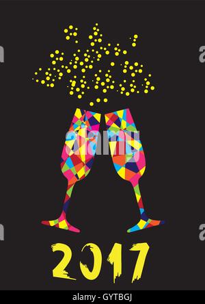 Illustrazione vettoriale di bicchieri di champagne nuovo sfondo di anni Illustrazione Vettoriale