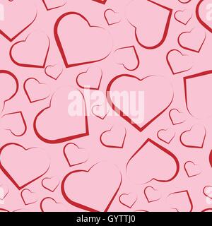 Seamless pattern con cuori rossi in rosa Illustrazione Vettoriale
