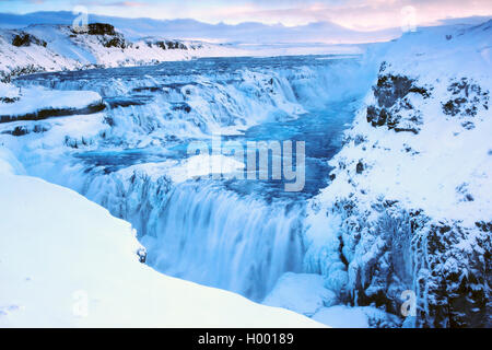 Cascate Gullfoss in inverno, Islanda, Gullfoss Foto Stock