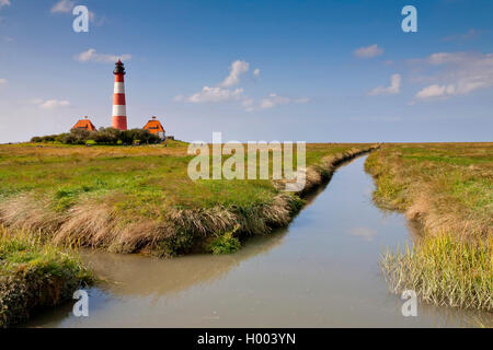 Faro di Westerheversand, Germania, Schleswig-Holstein, Frisia settentrionale, Westerhever Foto Stock